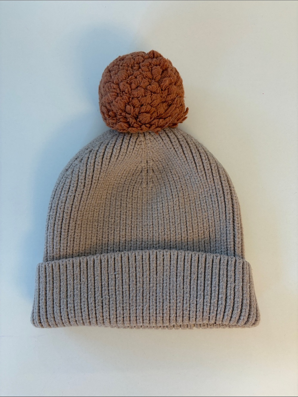 H&M Kids Knit Beanie in Taupe with Rust Pom